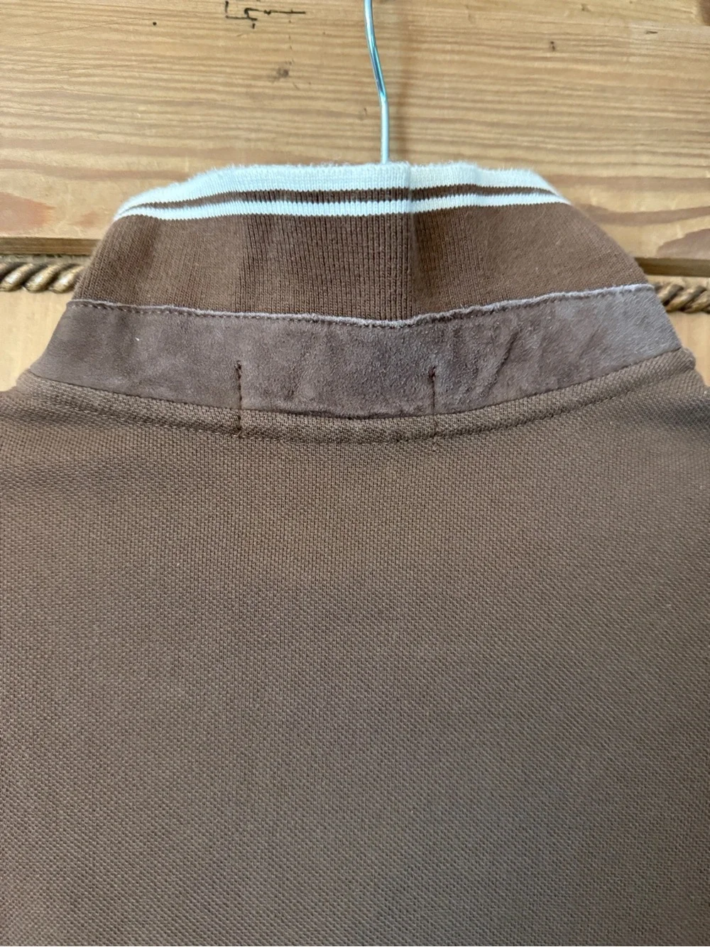 Ralph Lauren Brown Polo with White Logo & Collar Stripes